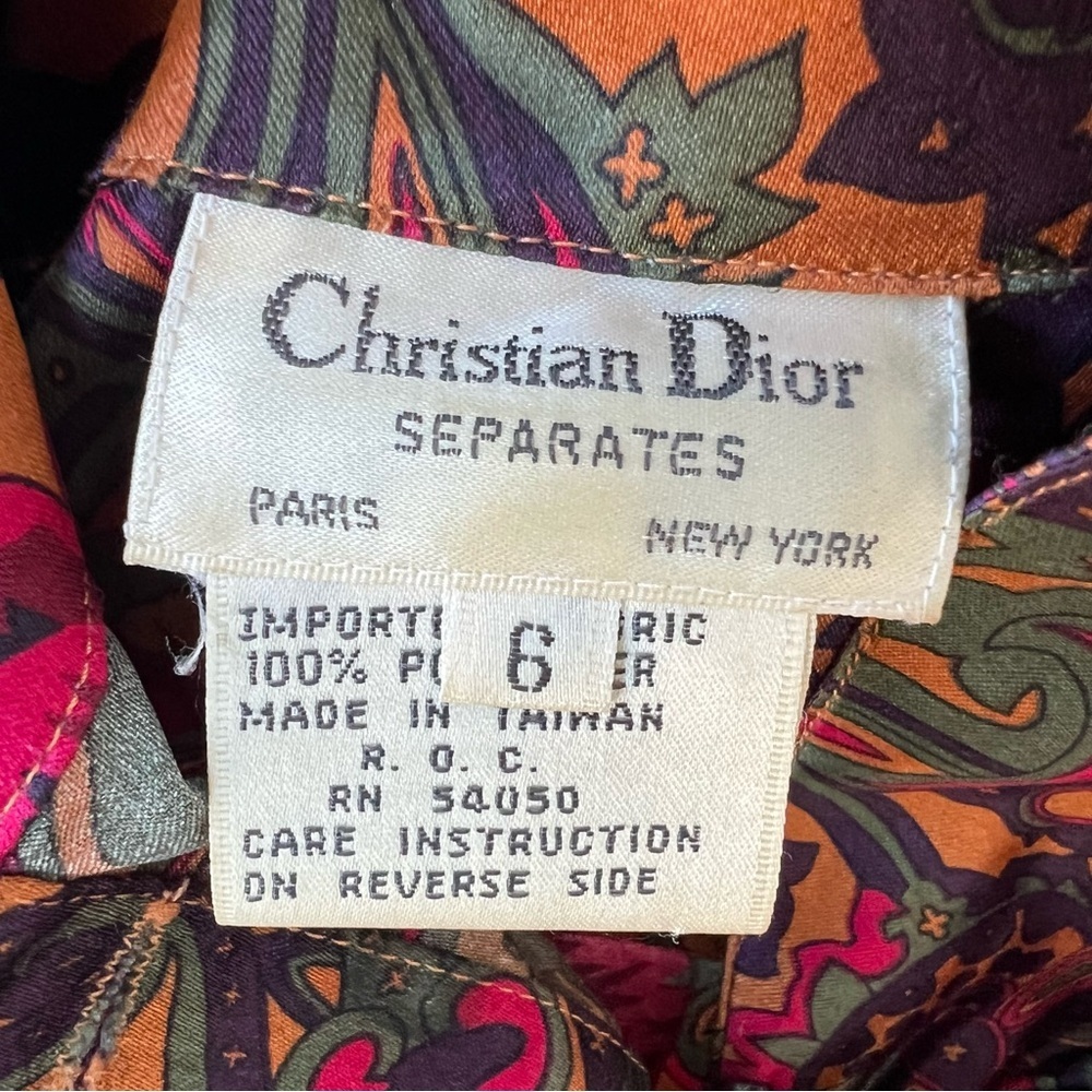 Vintage Christian Dior Chemises Vintage Rayon Button Down Blouse Women’s Size 6 - Picture 7 of 8